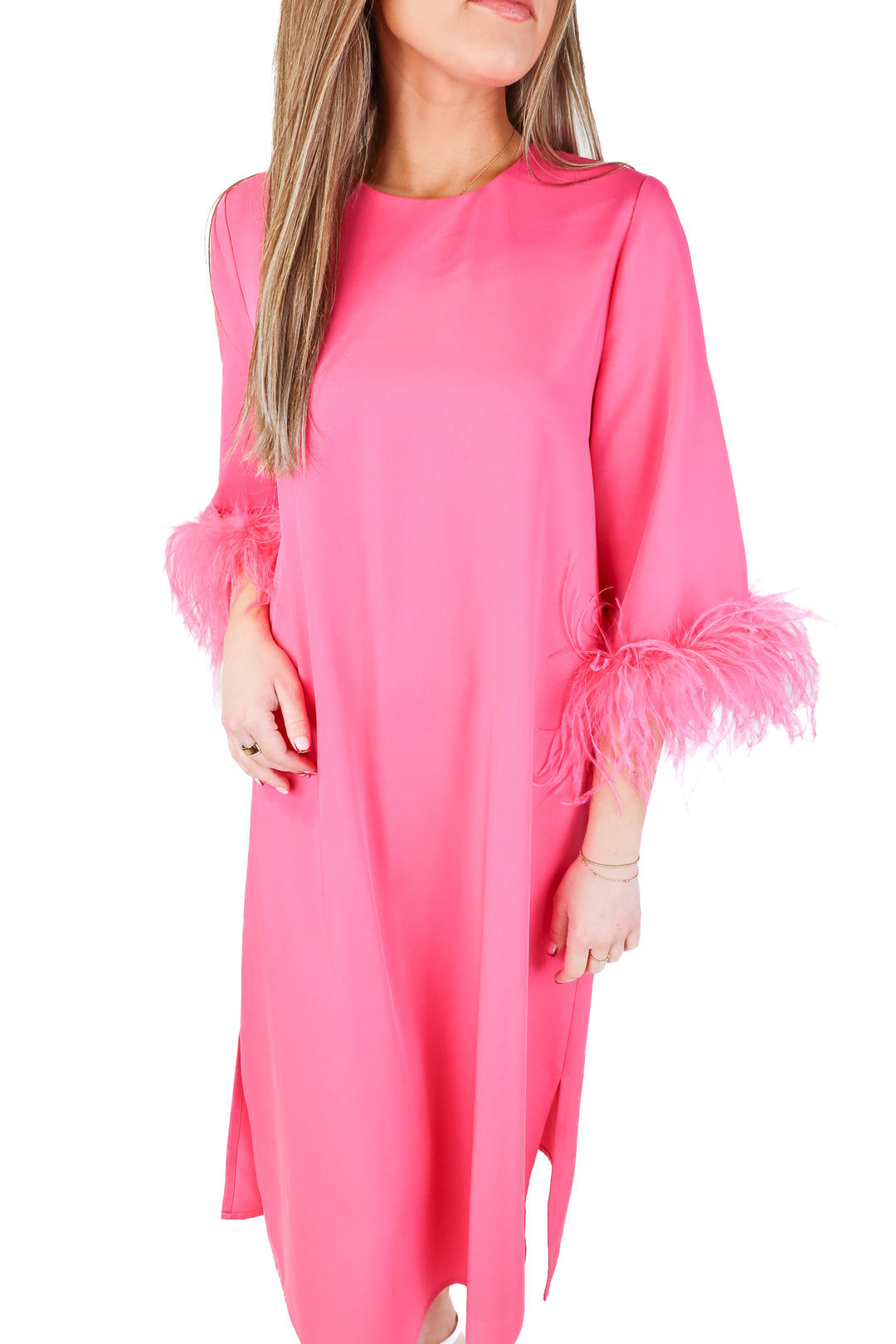 Tuckernuck pink feather midi dress (S; retail $298)