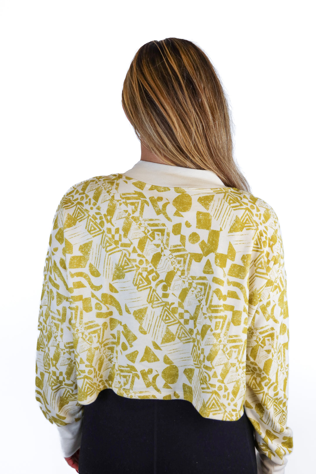 Amadi cream/yellow printed cropped sweatshirt (M; retail $90)