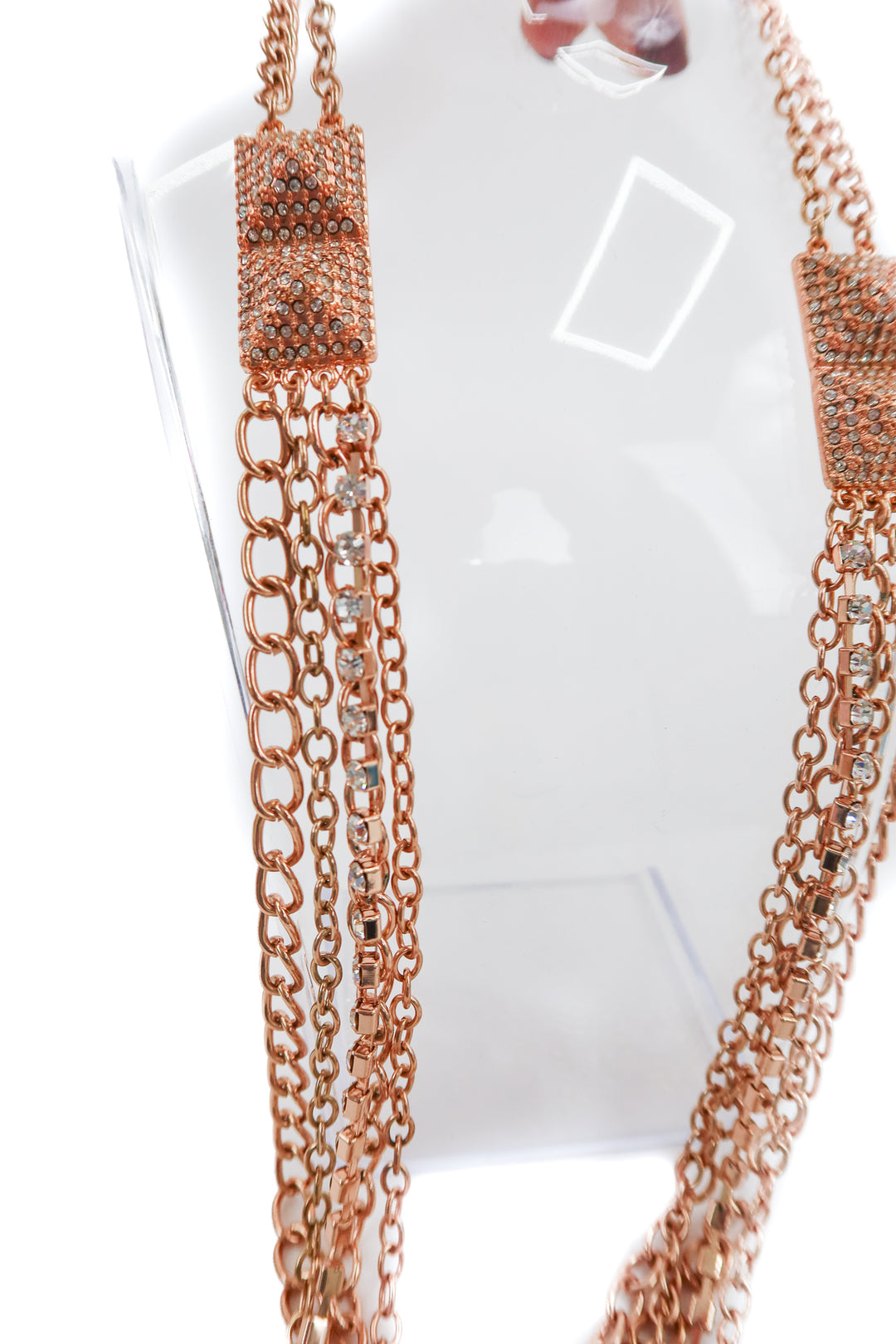rose gold/crystal long chain necklace