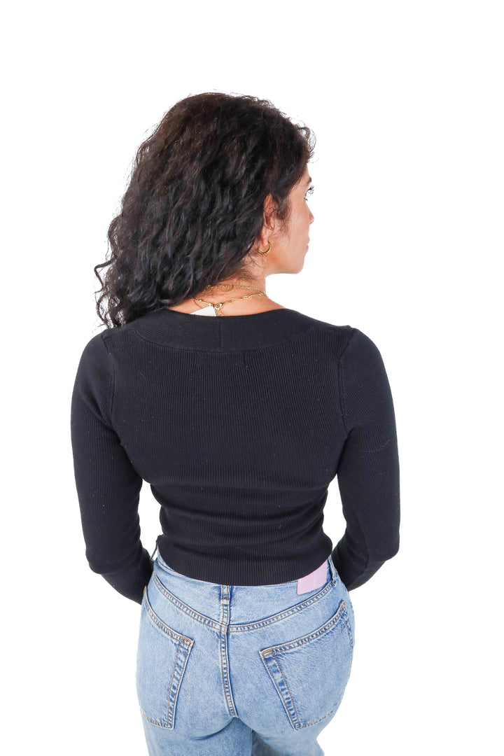 emory park black ribbed square neck top (s)