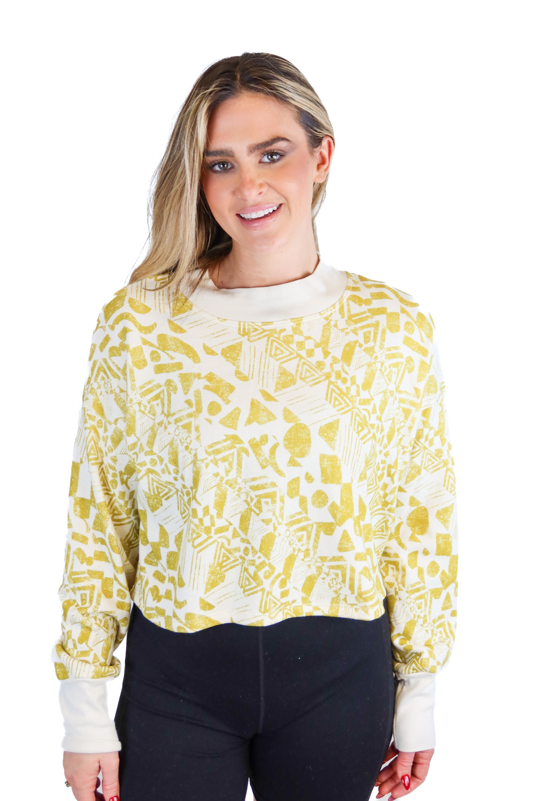 Amadi cream/yellow printed cropped sweatshirt (M; retail $90)