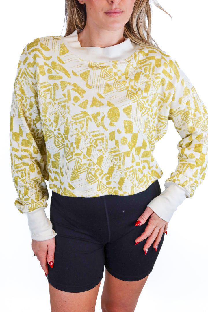 Amadi cream/yellow printed cropped sweatshirt (M; retail $90)