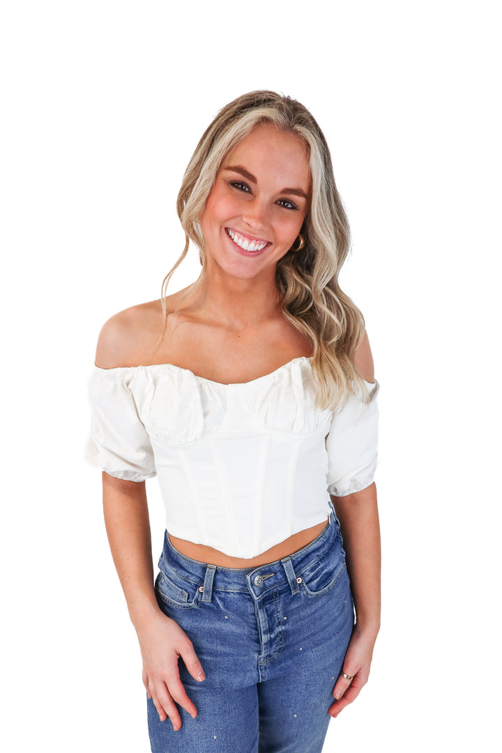 astr white corset top (xs; retail $88)