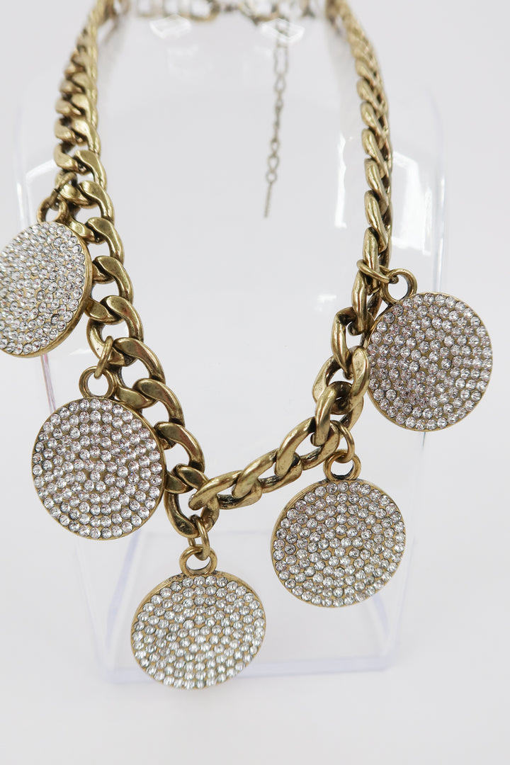 baublebar chunky gold/crystal circle statement necklace