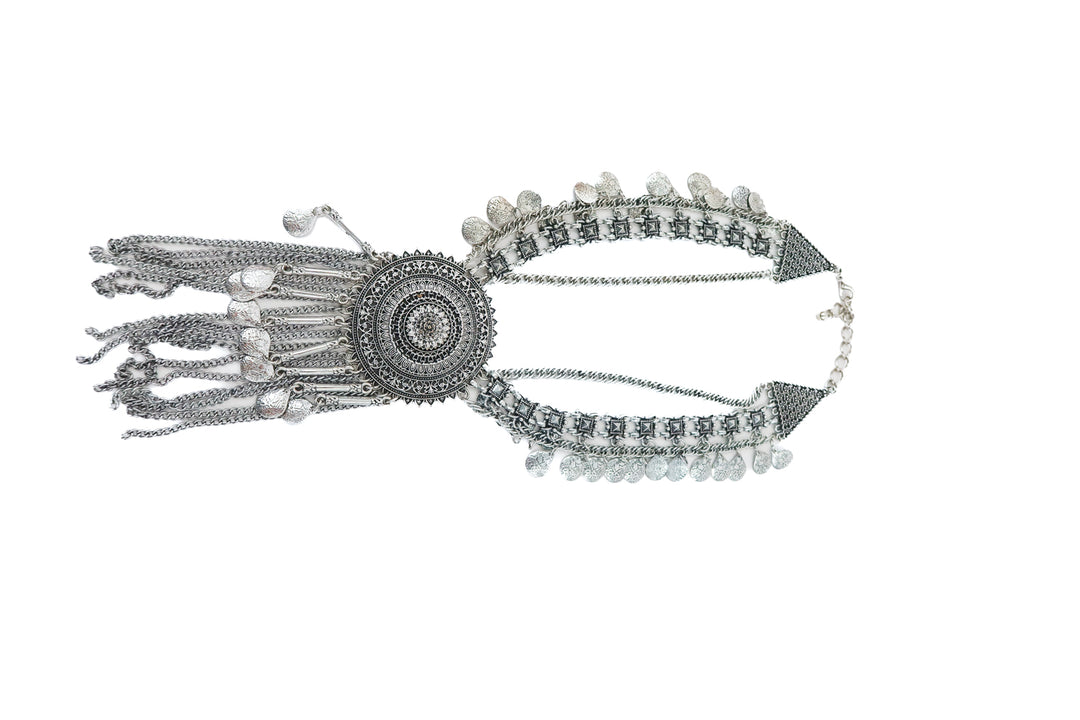 silver boho chunky statement necklace