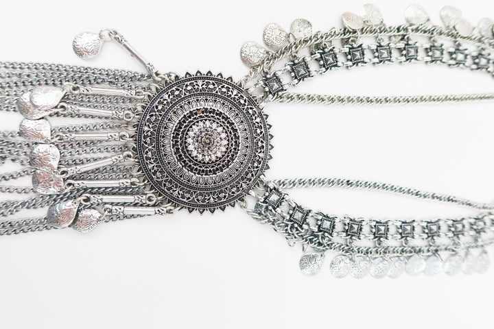 silver boho chunky statement necklace