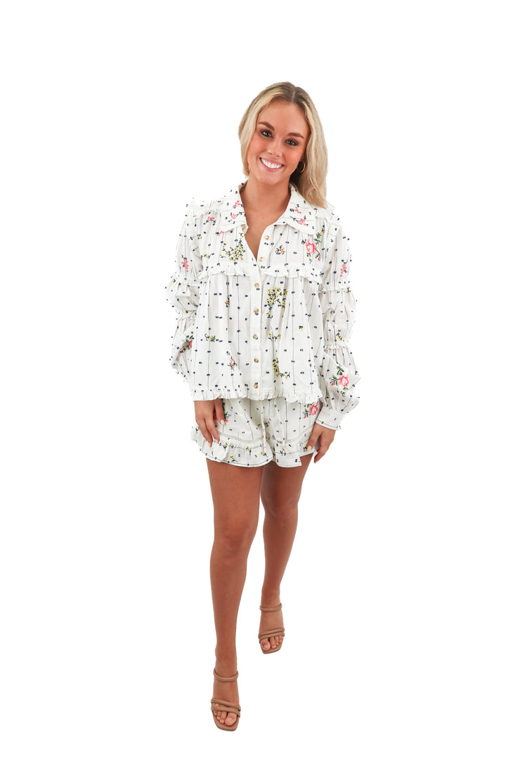 pilcro white floral embroidered top and shorts set NWT (S; retail $216)