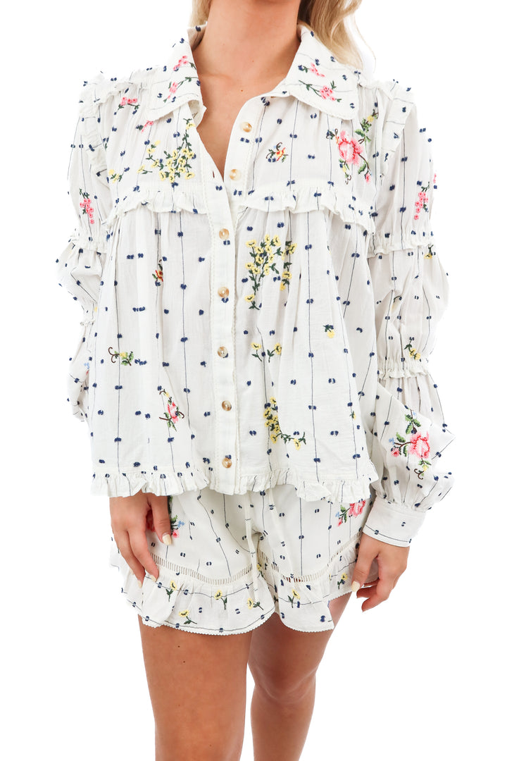 pilcro white floral embroidered top and shorts set NWT (S; retail $216)
