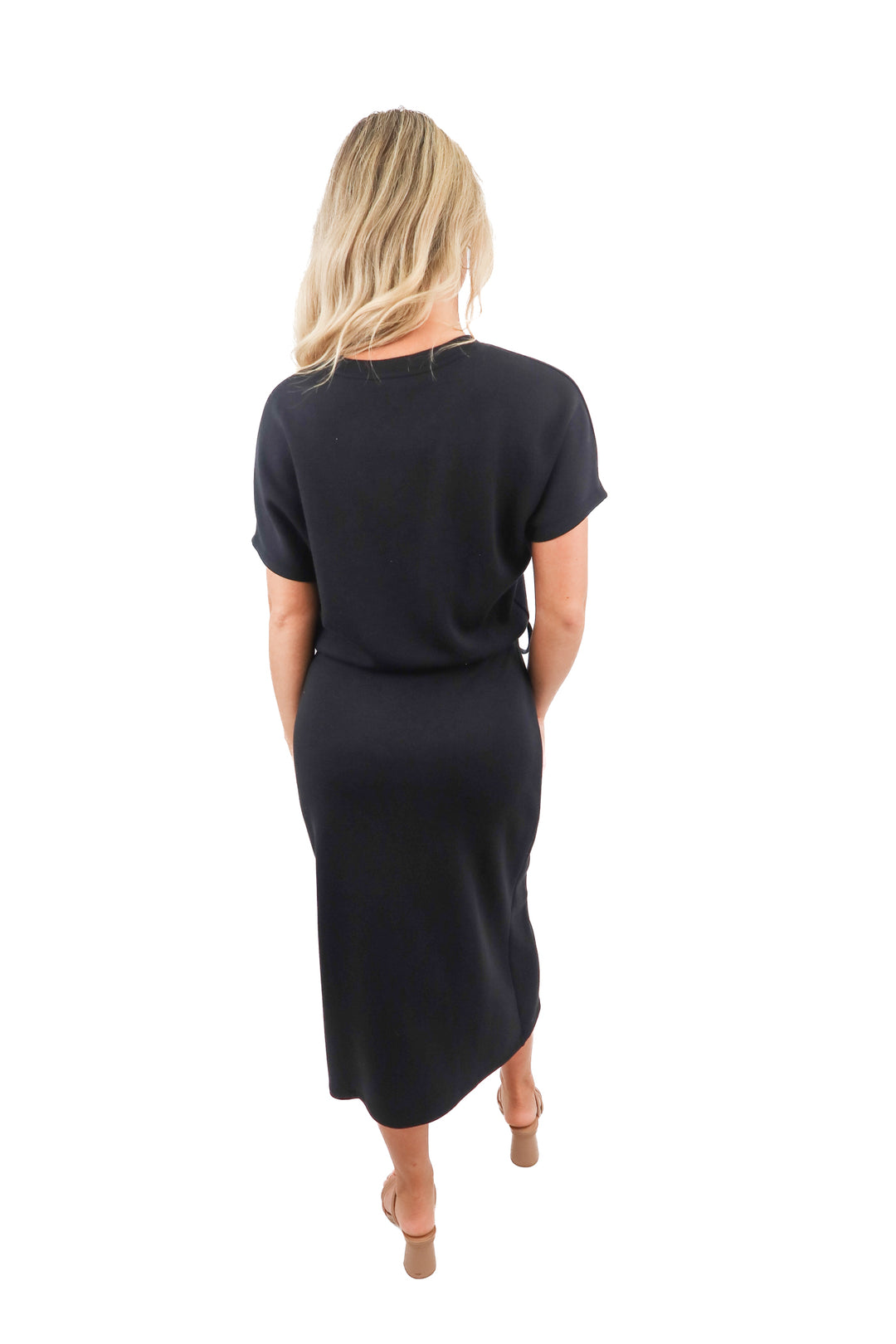 spanx black shortsleeve faux wrap midi dress NWT (S)