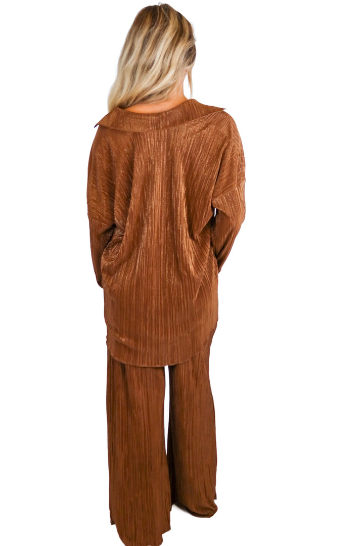 Show Me Your Mumu Brown and Gold Sparkly Set (S; retail $250)