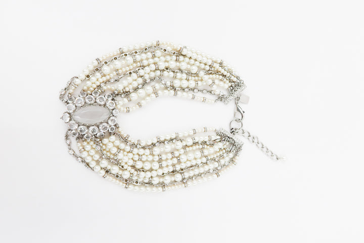 badgley mischka diamond/pearl statement necklace (retails $450)