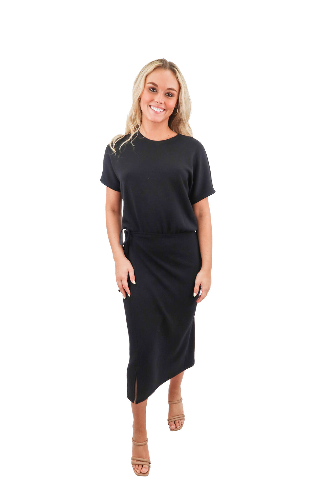spanx black shortsleeve faux wrap midi dress NWT (S)