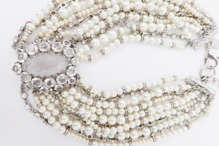badgley mischka diamond/pearl statement necklace (retails $450)