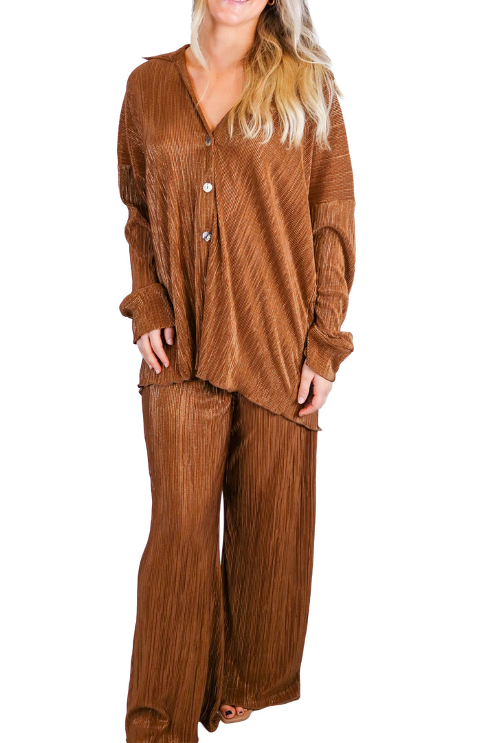 Show Me Your Mumu Brown and Gold Sparkly Set (S; retail $250)