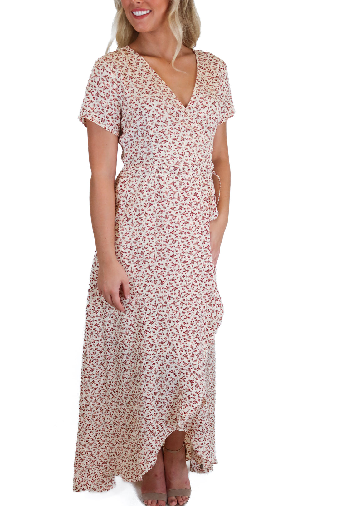 pink lily white with red floral dress (s)