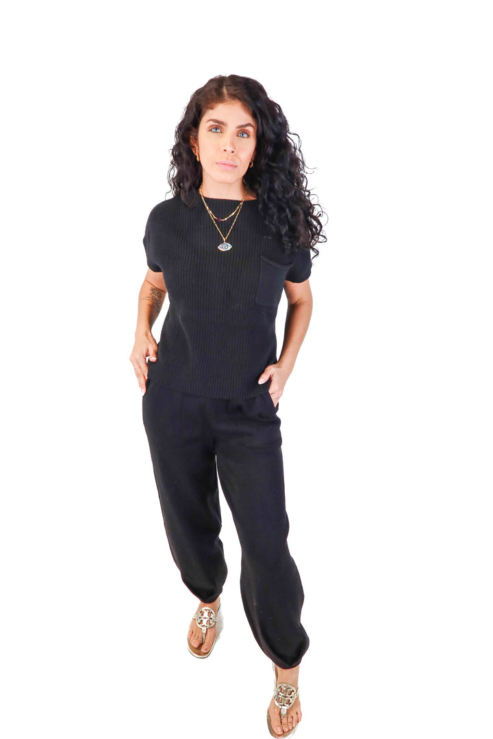 uberlov black knit lounge set (s; retail $52)
