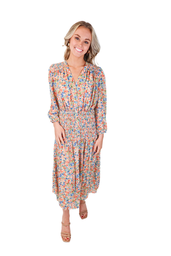 Shoshanna Dropped Waist Floral Midi Dress (4; retail $495)