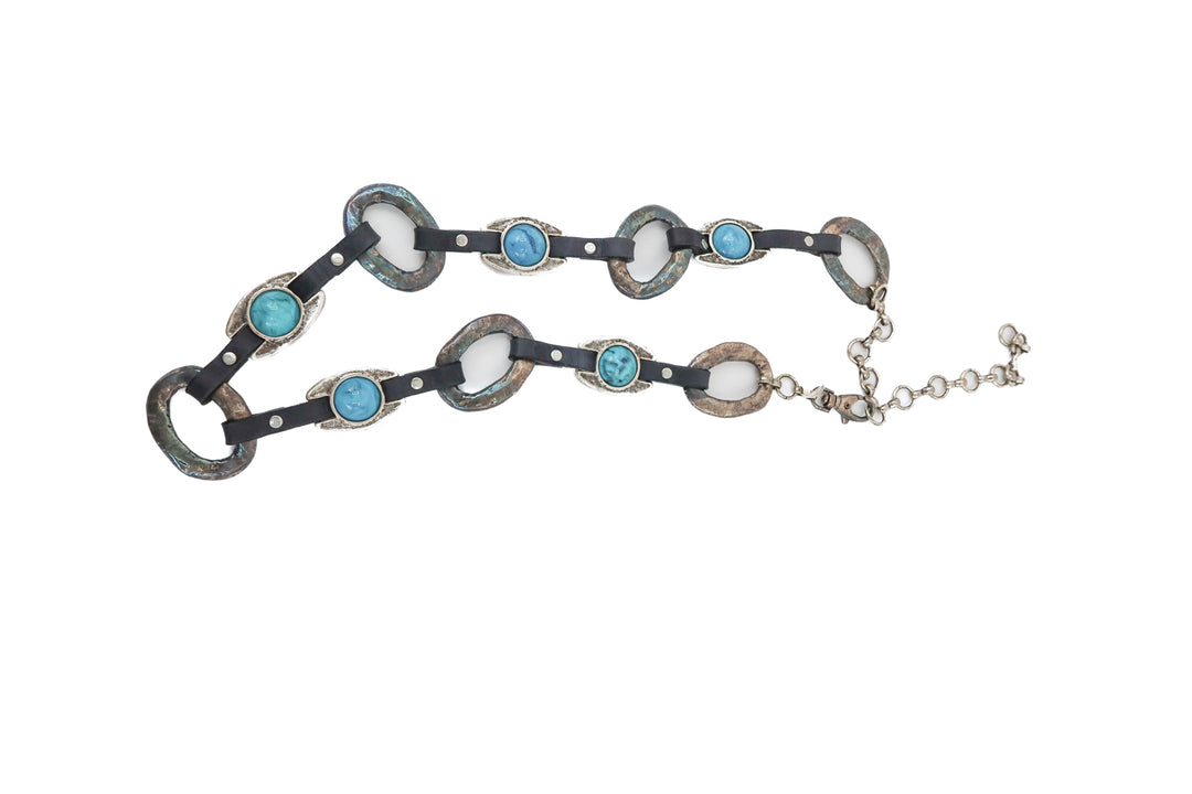 stone/teal/leather belt NWT (10; retail $236)
