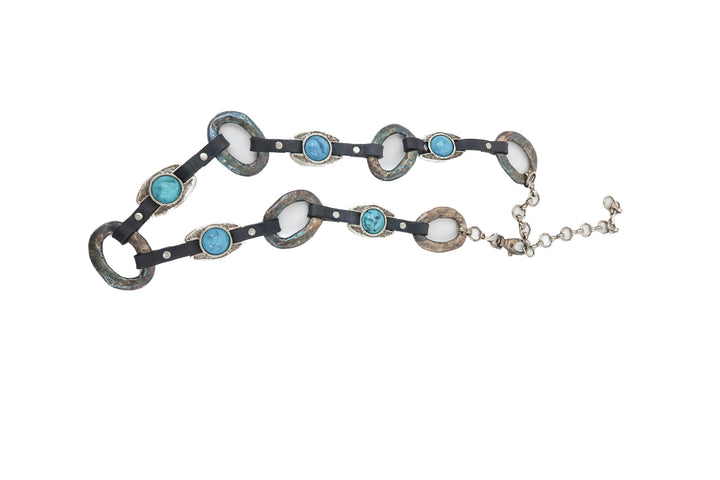 stone/teal/leather belt NWT (10; retail $236)