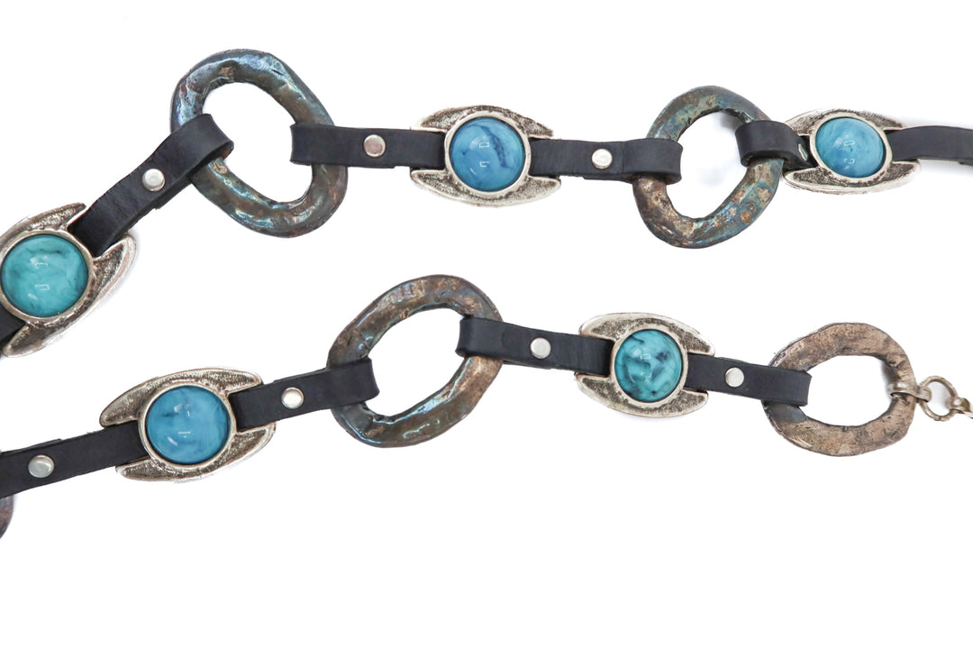 stone/teal/leather belt NWT (10; retail $236)