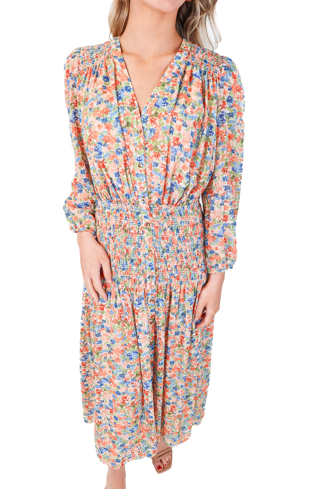 Shoshanna Dropped Waist Floral Midi Dress (4; retail $495)