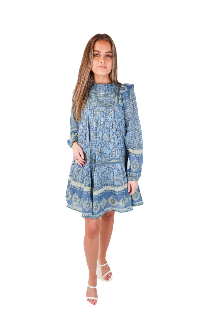 SEA blue floral long sleeve dress (xs)