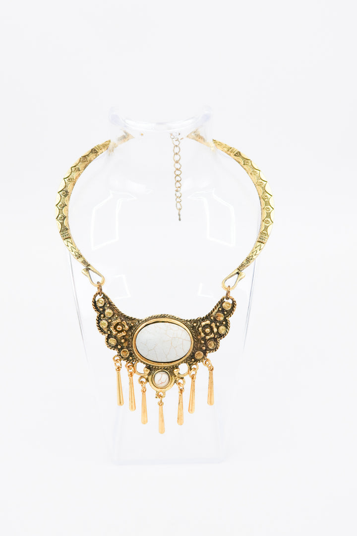 gold/marble gem statement necklace