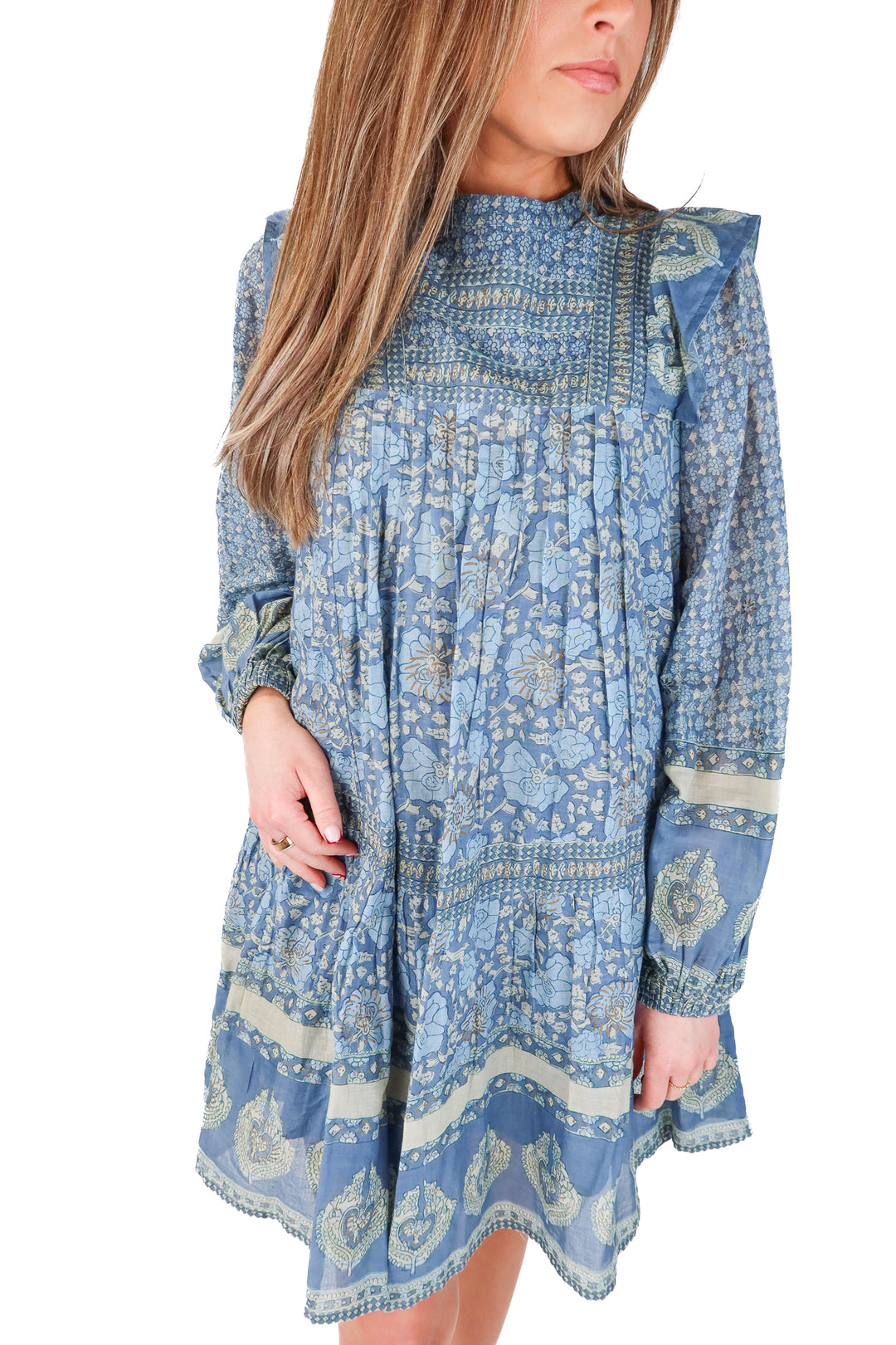 SEA blue floral long sleeve dress (xs)