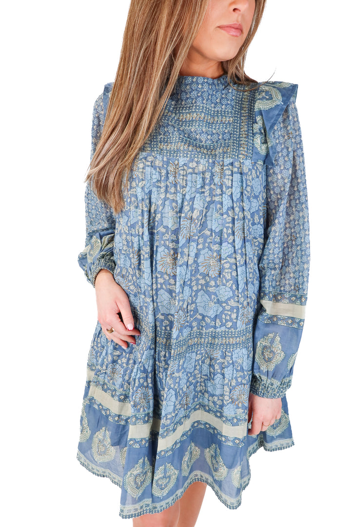 SEA blue floral long sleeve dress (xs)