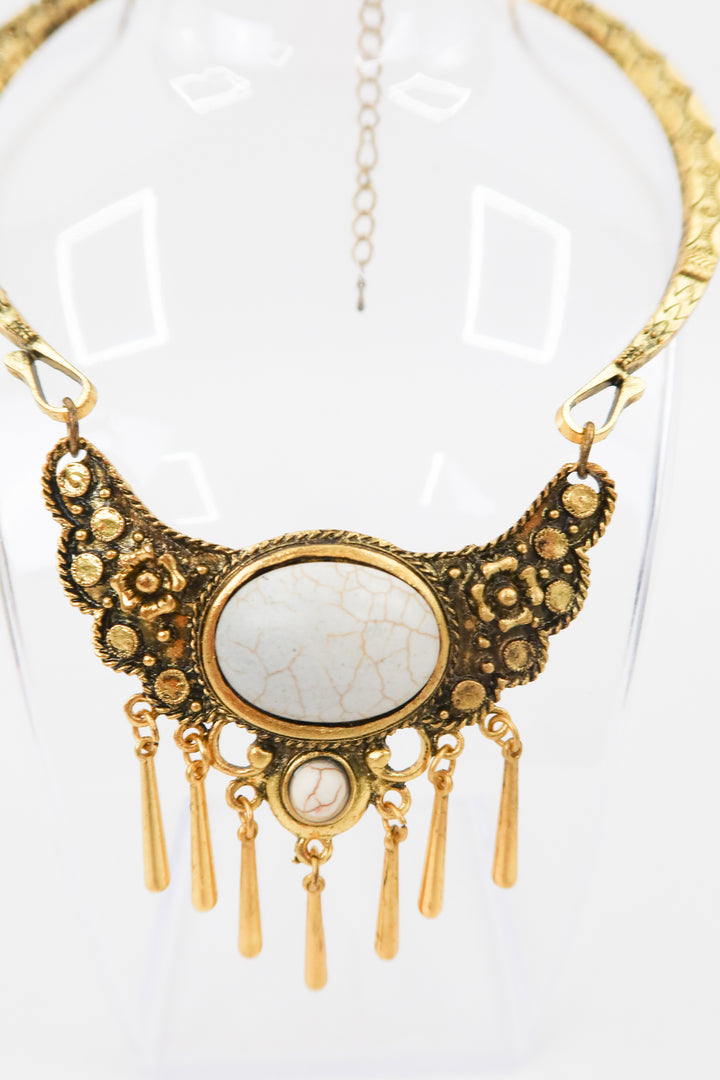 gold/marble gem statement necklace