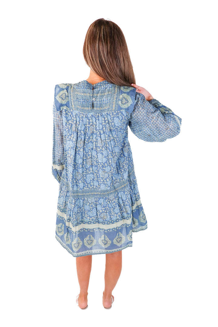 SEA blue floral long sleeve dress (xs)