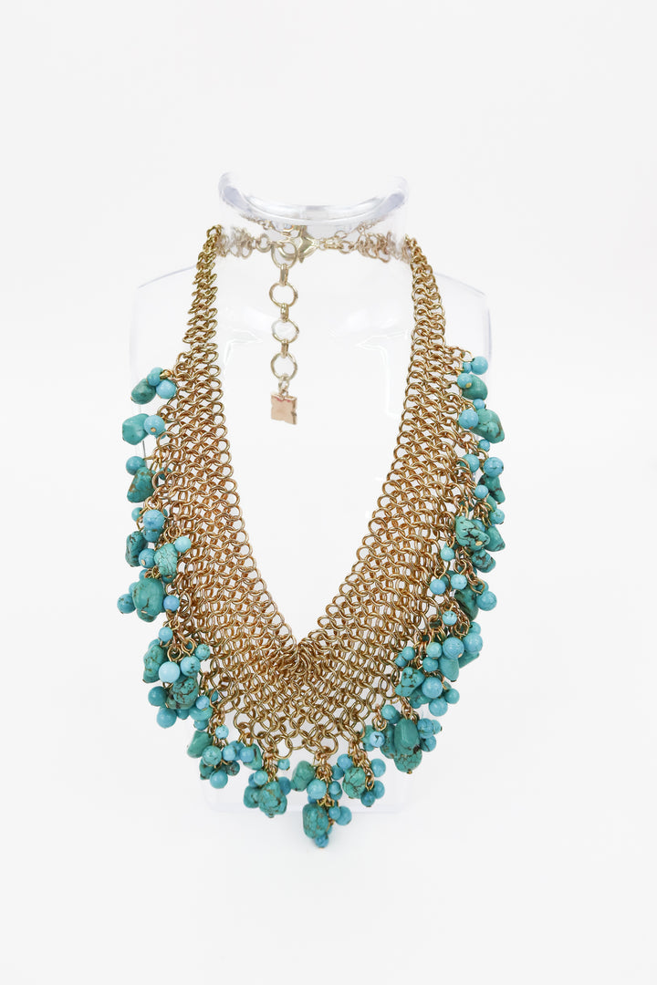 trina turk gold/turquoise chandelier necklace