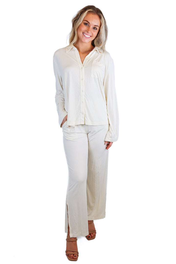 Big Feelings off white long sleeve pajama set (S; retail $145)