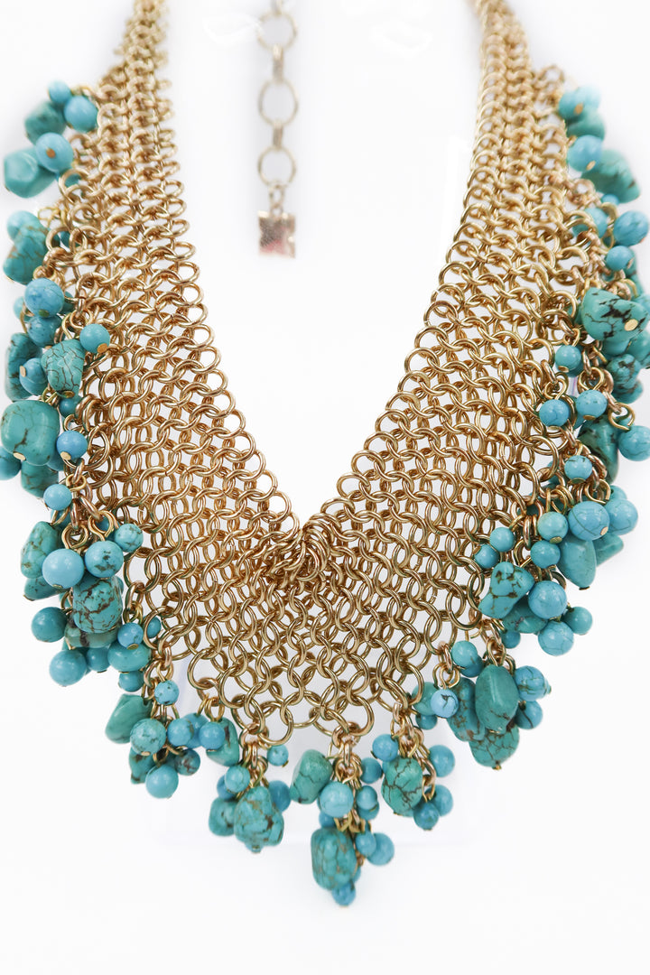 trina turk gold/turquoise chandelier necklace