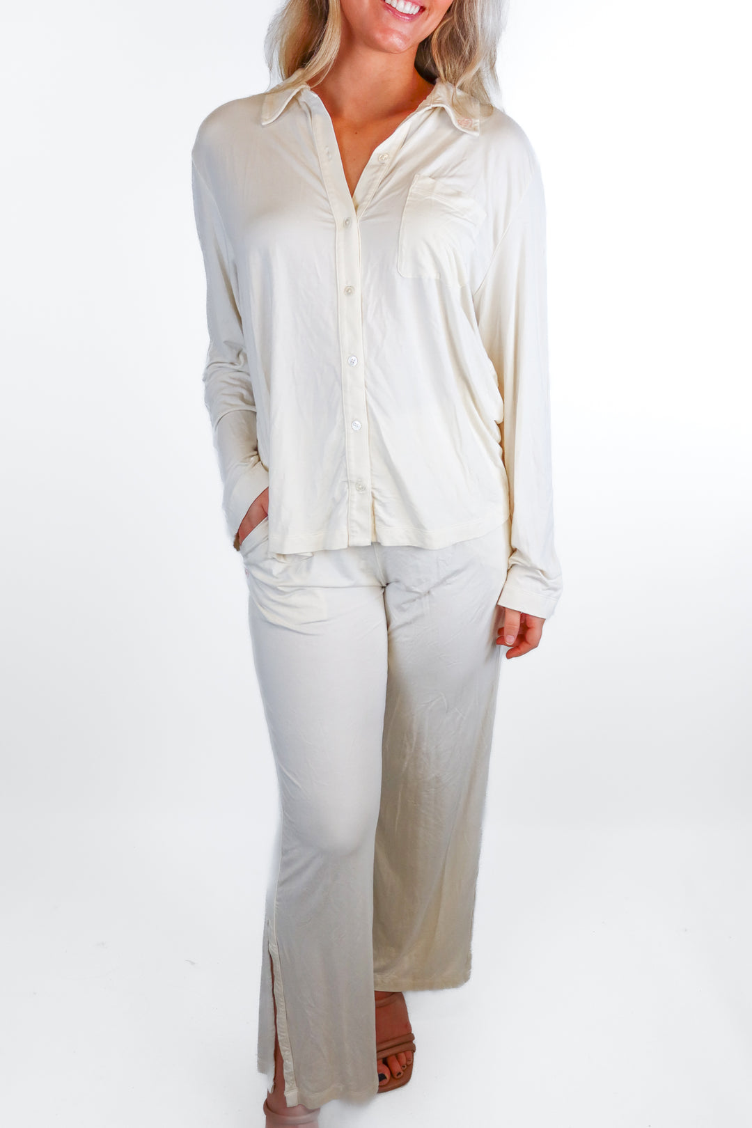 Big Feelings off white long sleeve pajama set (S; retail $145)