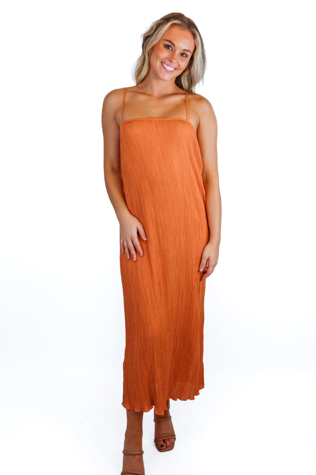 Madewell orange ruched mini dress (0; retail $158)