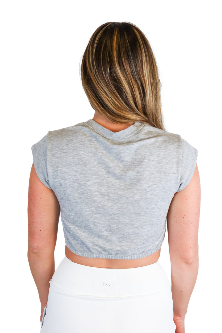 Alo gray cropped tee (S; retail $58)
