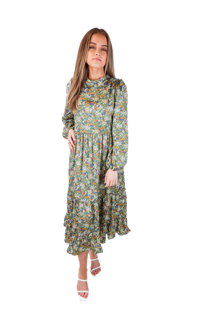 hyacinth green floral midi dress (s)