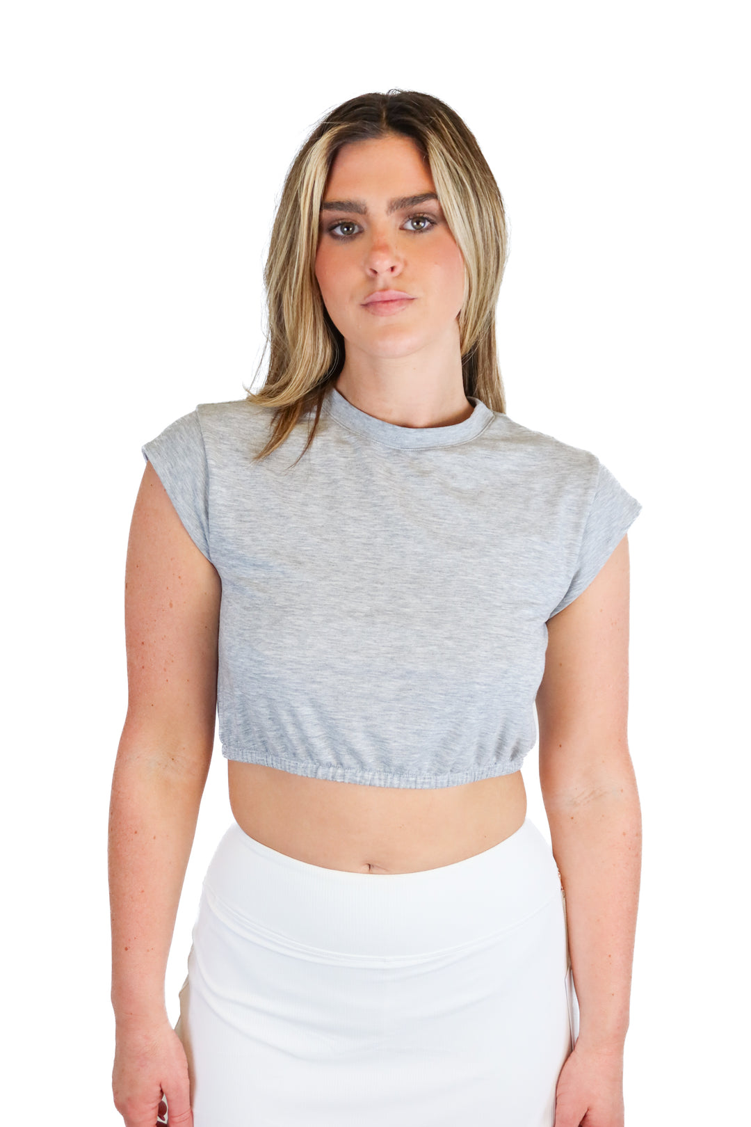 Alo gray cropped tee (S; retail $58)
