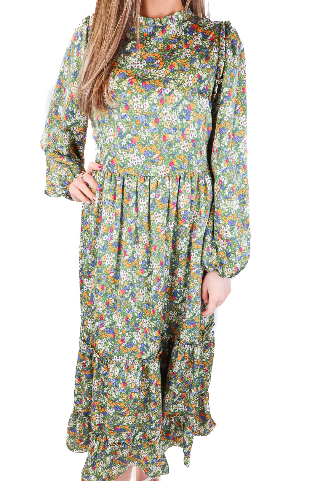 hyacinth green floral midi dress (s)