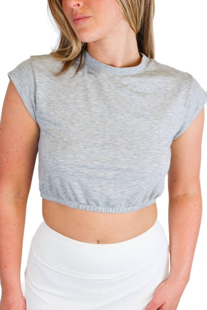 Alo gray cropped tee (S; retail $58)