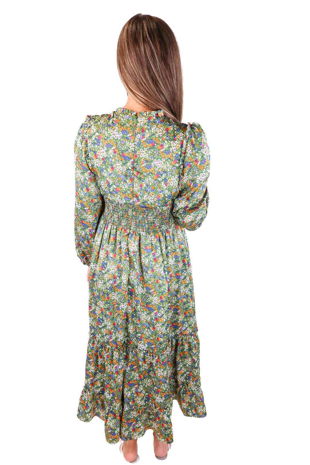 hyacinth green floral midi dress (s)