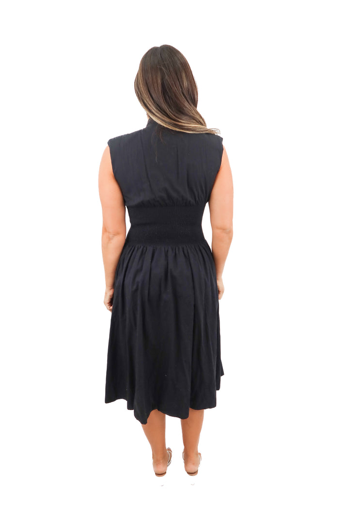 anthropologie black sleeveless midi dress (s; retail $148)