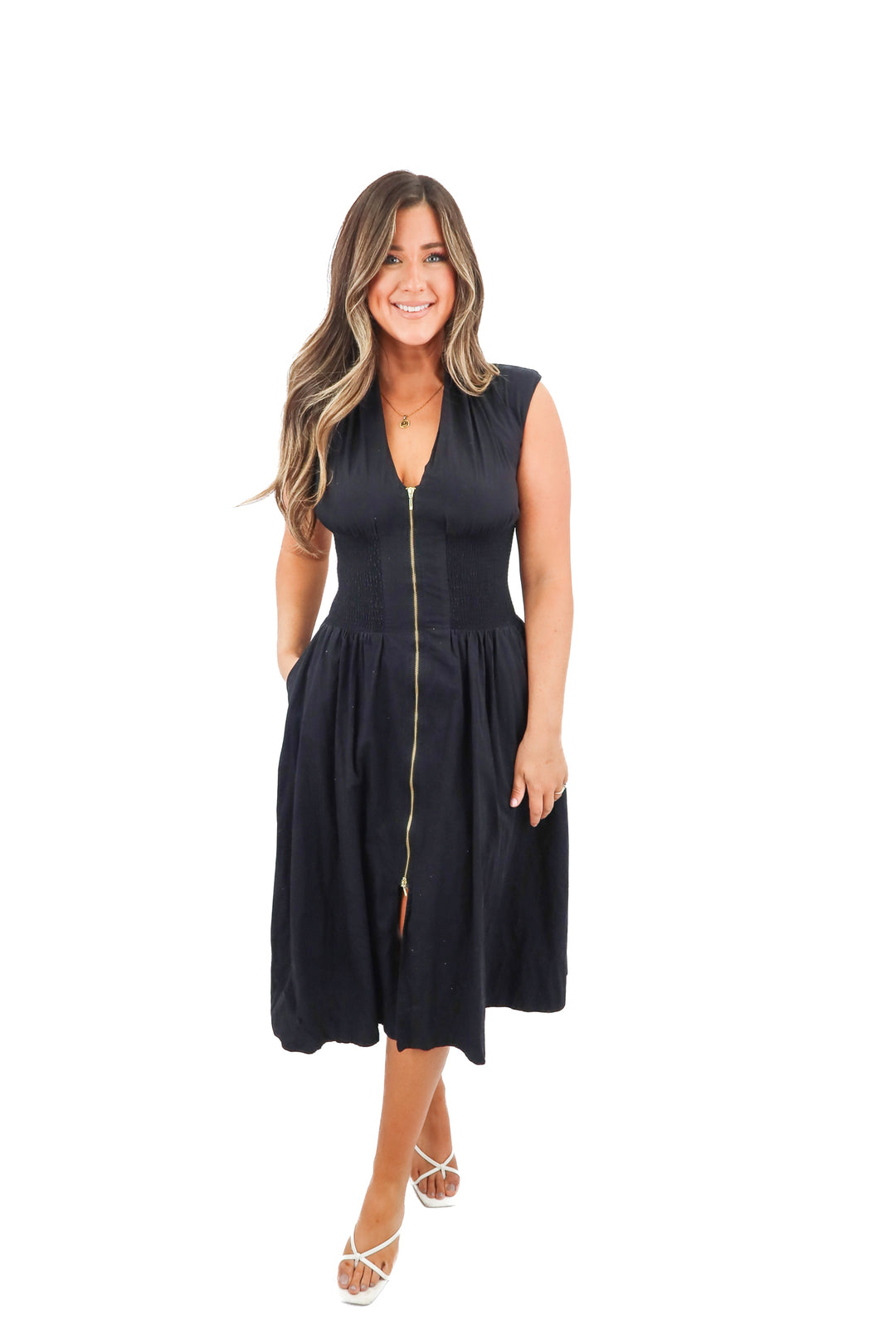 anthropologie black sleeveless midi dress (s; retail $148)