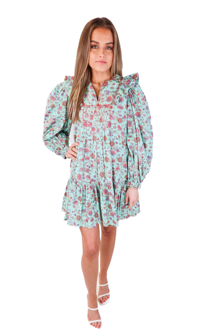SEA teal floral dress (xs)