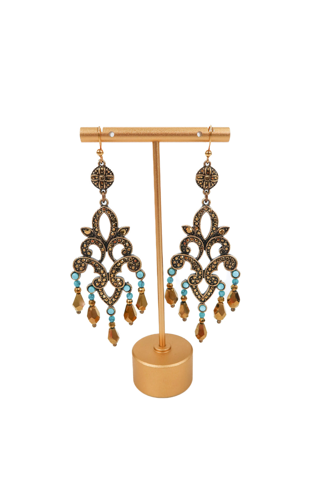 gold/teal dangle earrings