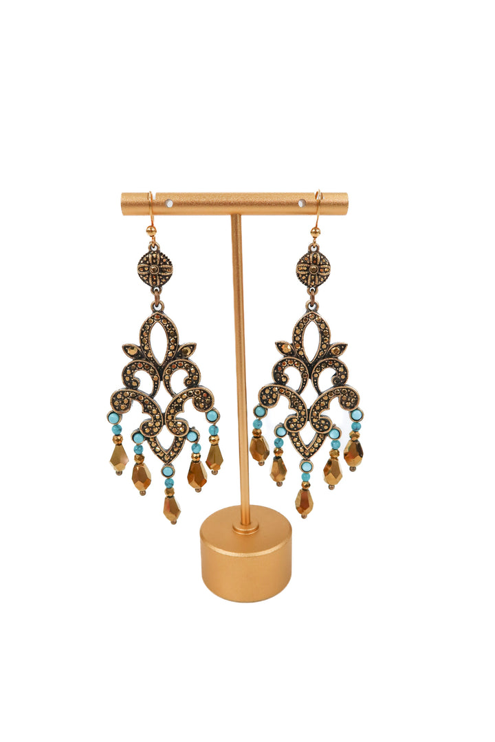 gold/teal dangle earrings