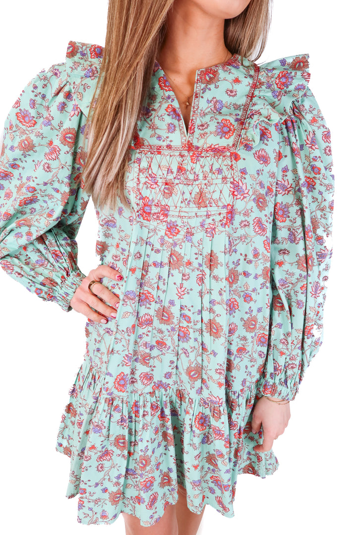 SEA teal floral dress (xs)