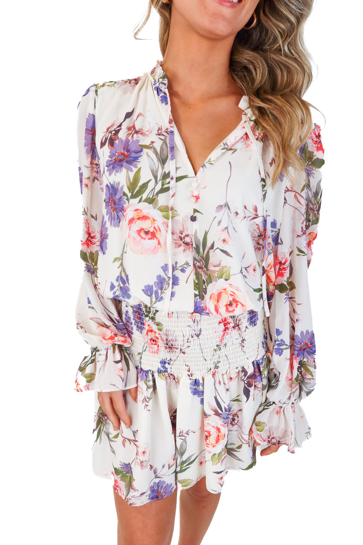 yumi kim white floral smocked dress (s)