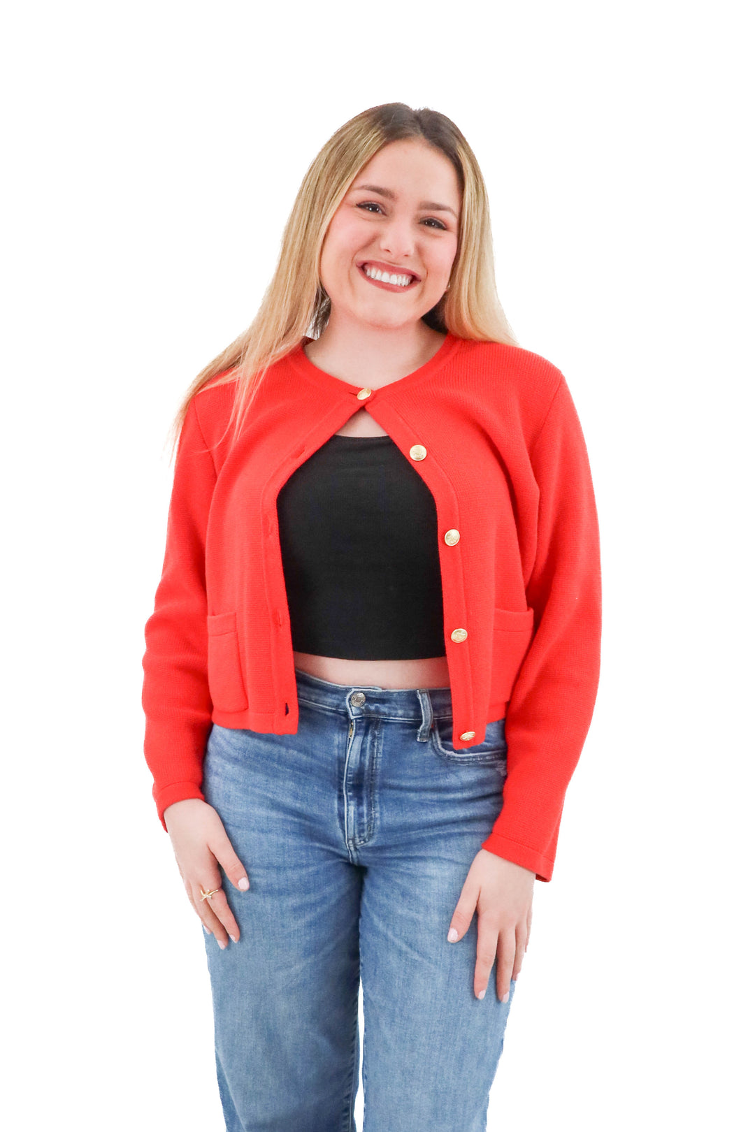 jcrew red cardigan (l; retail $148)
